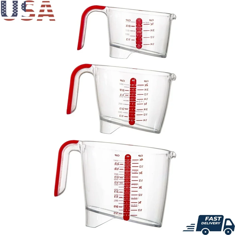 

3 Piece Liquid Measuring Cup Set Easy Read Measuring Cups Soft Grip Dishwasher Safe Nesting Design Teaspoon Tablespoon