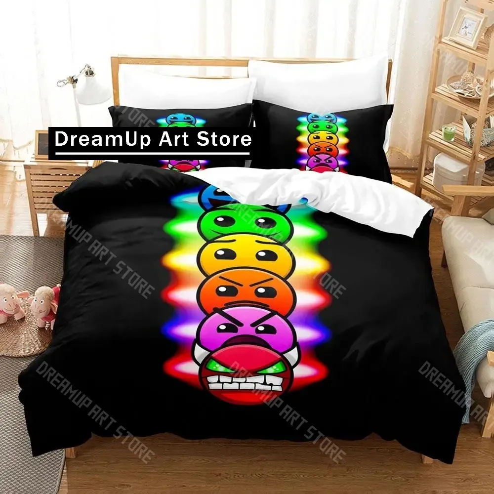 3D Printed Angry Geometry Dash Bedding Set for Boys Girls Duvet Cover And Pillowcase Twin Queen King Full Single Double Sizes