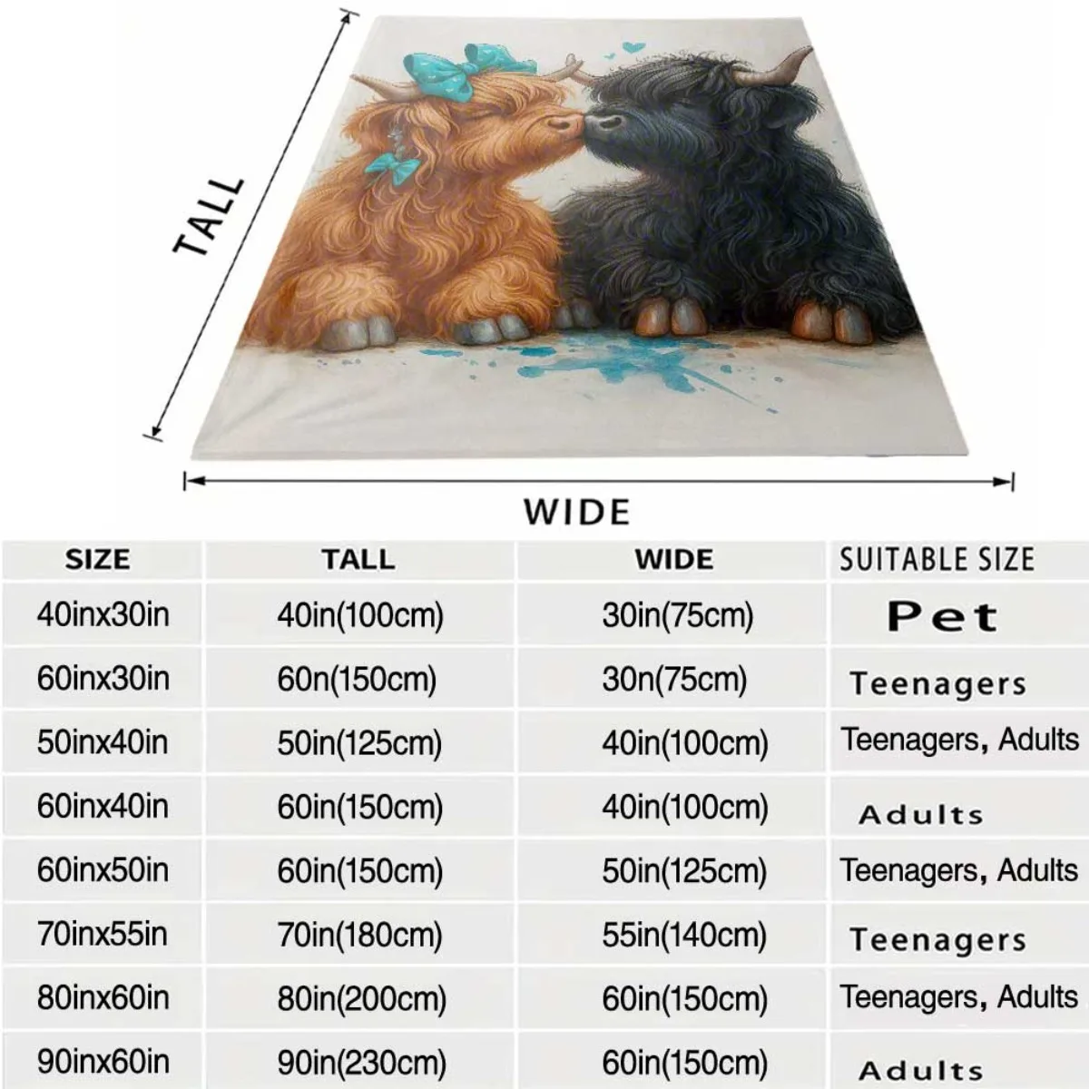 Adorable Highland Cow Couple Print Blanket Throw for Sofa Living Room Decor Cozy Farm Animal Style 150x200cm Gift