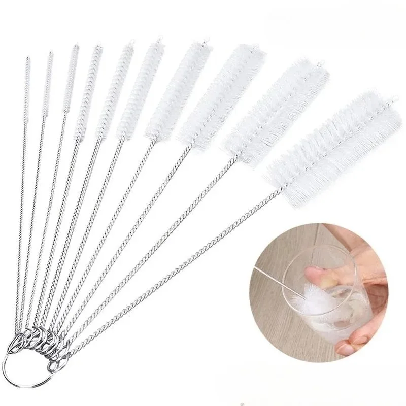 10pcs Nylon Cleaning Brush, Household Straw Pipe Cleaning Tool, Kitchen Stainless Steel Long Handle Brush Kitchen Accessories