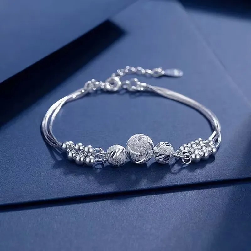 

Fine 925 Sterling Silver Lucky Beads Ball Chain Bracelet Luxury Fashion Party Wedding Jewelry Lovers Gift Charms