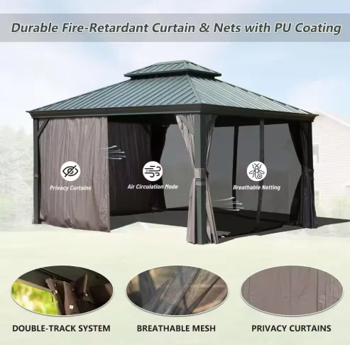 Pergola gazebo di alta qualità, resistente, con zanzariera, protezione UV, resistente alle intemperie, per giardino, patio, cortile.