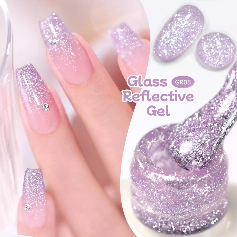 UR SUGAR 15ml Glitter Purple Nail Gel Polish Glass Reflective Semi Permanent Gel Flash Effect Soak Off UV Gel Nail Art Varnish