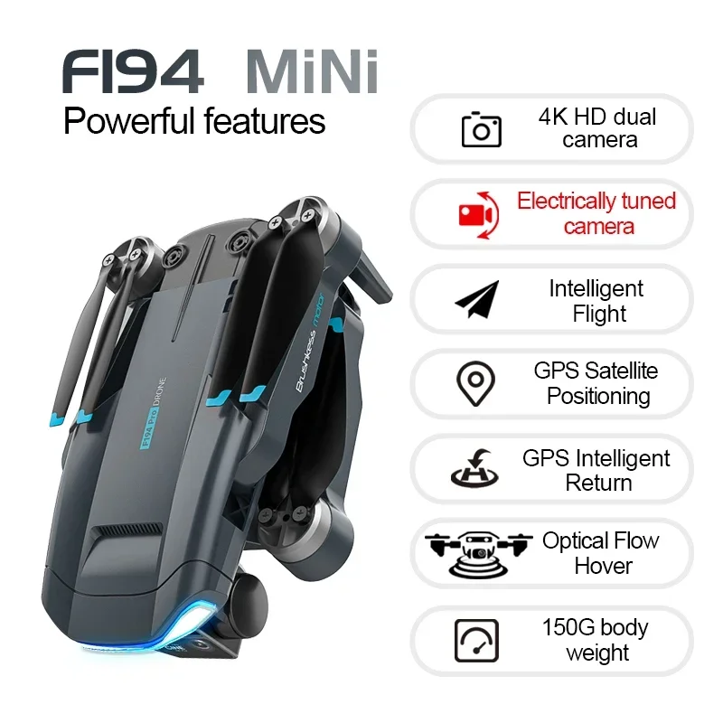 F194 Mini Brushless GPS Folding Drone 4K HD Dual Camera Drones Aerial Photography 5G Long Range Remote Control Dron Toy 1000M