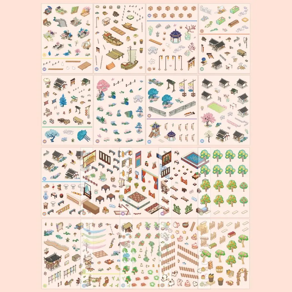 12 Scenes 3D Landscape Stickers Coil Binding Cartoon Cabin Scene Sticker 18 PET Sticker DIY Scrapbooking Sticker