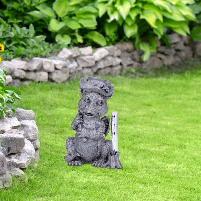 Resina dragão medidor de chuva ao ar livre estátua medidor nível água à prova dwaterproof água estátua dragão para decoração do jardim ornamento acessórios