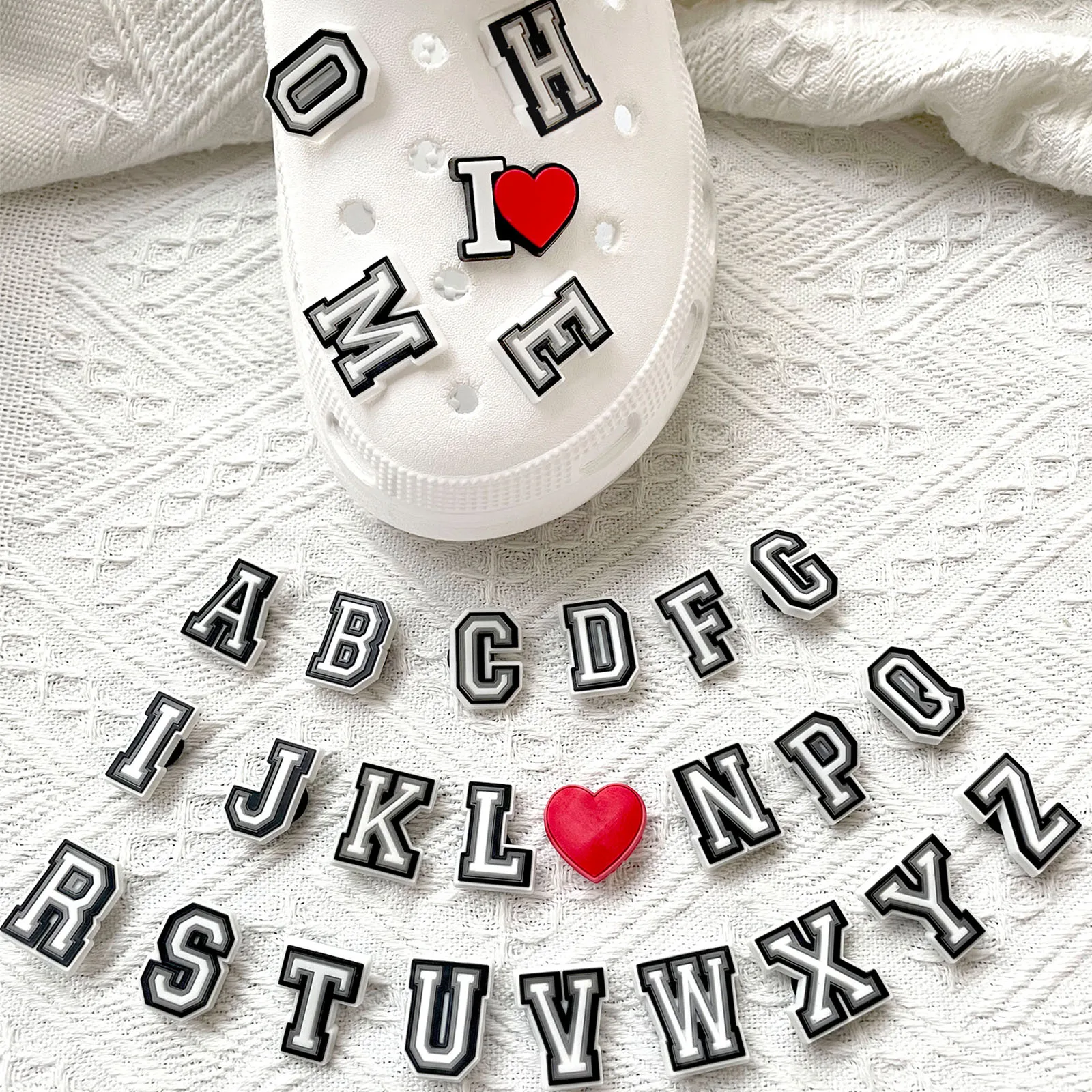 28Pcs Alphabet Letter Series Shoe Charms For DIY Charms Shoe Decoration Accessories Shoe Pins Bubble Slides Sandals Great Gift