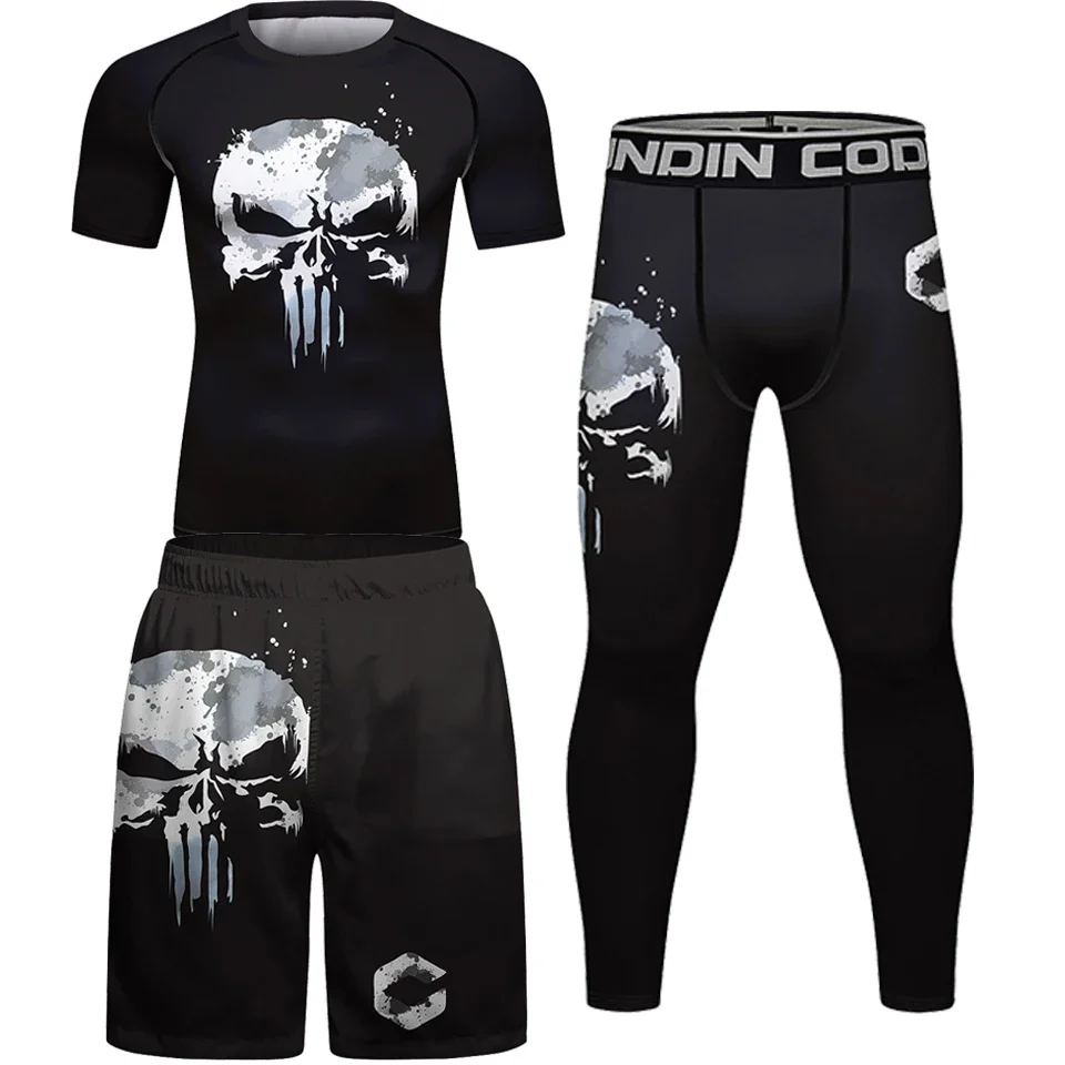 Conjunto de corrida de compressão dos homens esporte terno boxe treino mma shorts rashguard treinamento roupas esportivas ginásio treino roupas fitness