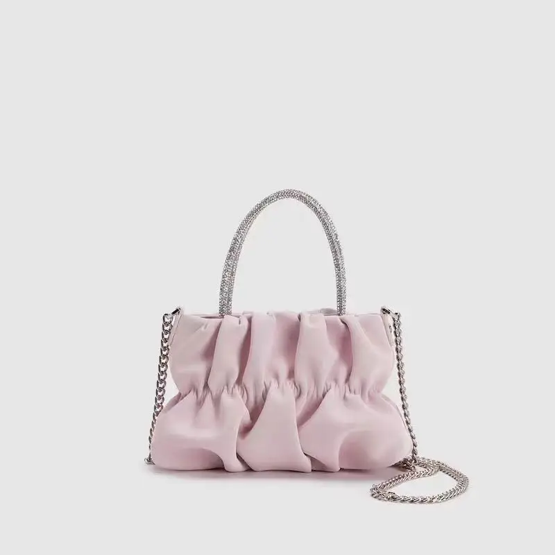 

New rhinestone handbag niche design candy color pleated cloud chain bag fashionable and versatile shoulder crossbody bag