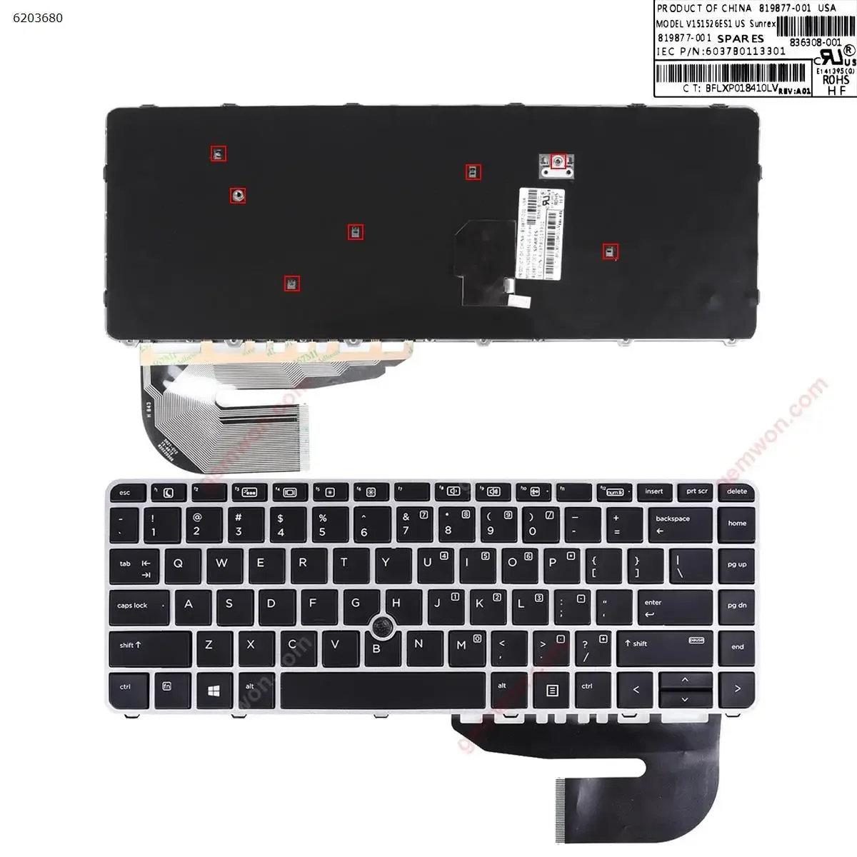 US Laptop Keyboard for HP 840 G3 Silver Frame Black with Point Stick New Replacement