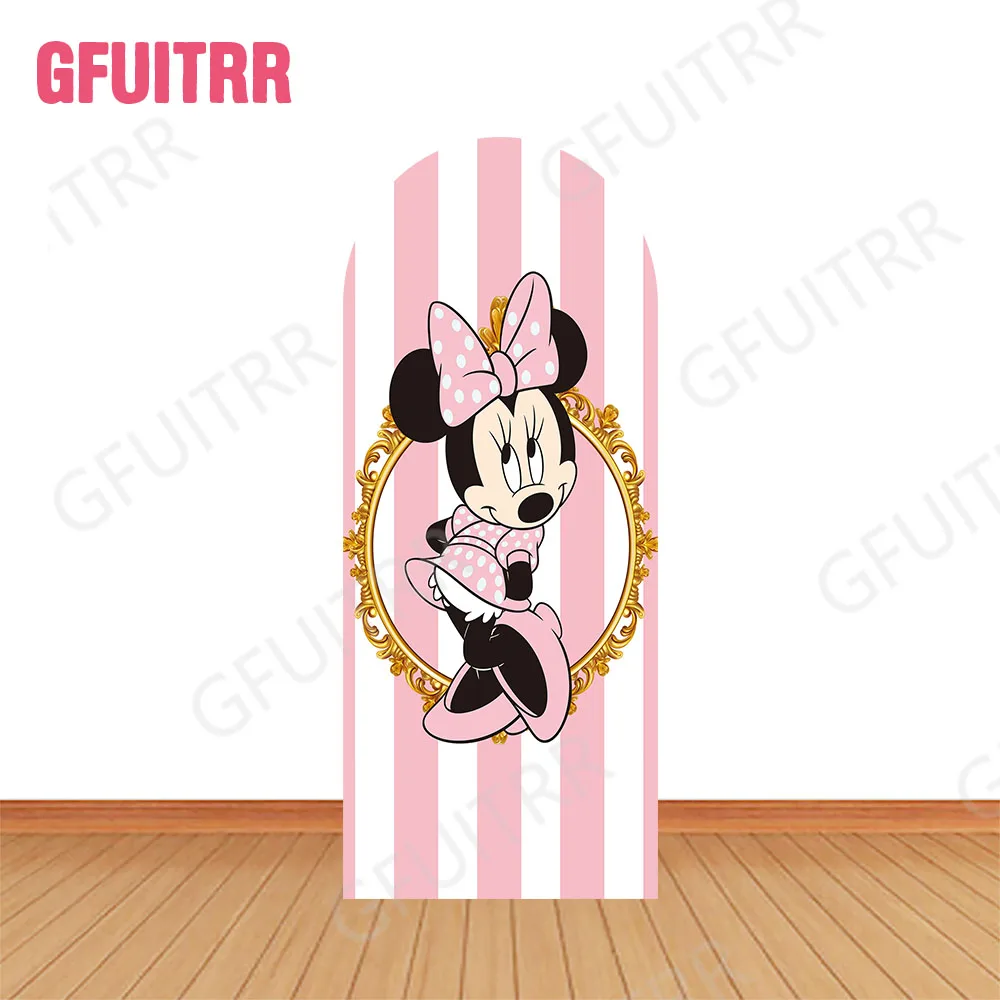 Disney Minnie Mouse Arch Photo Backdrop Girls Birthday Party Baby Shower Decoration Photography Backdrop Double-side Covers