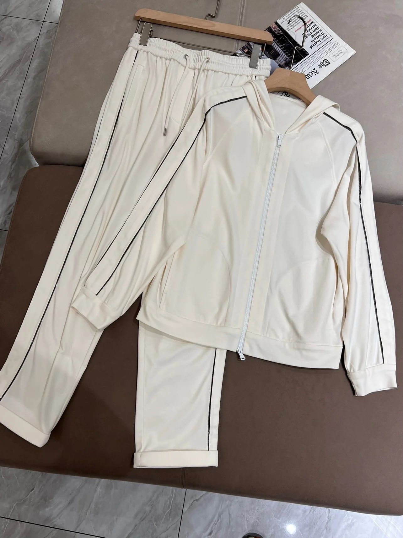 Spring combed cotton casual sporty pants suit