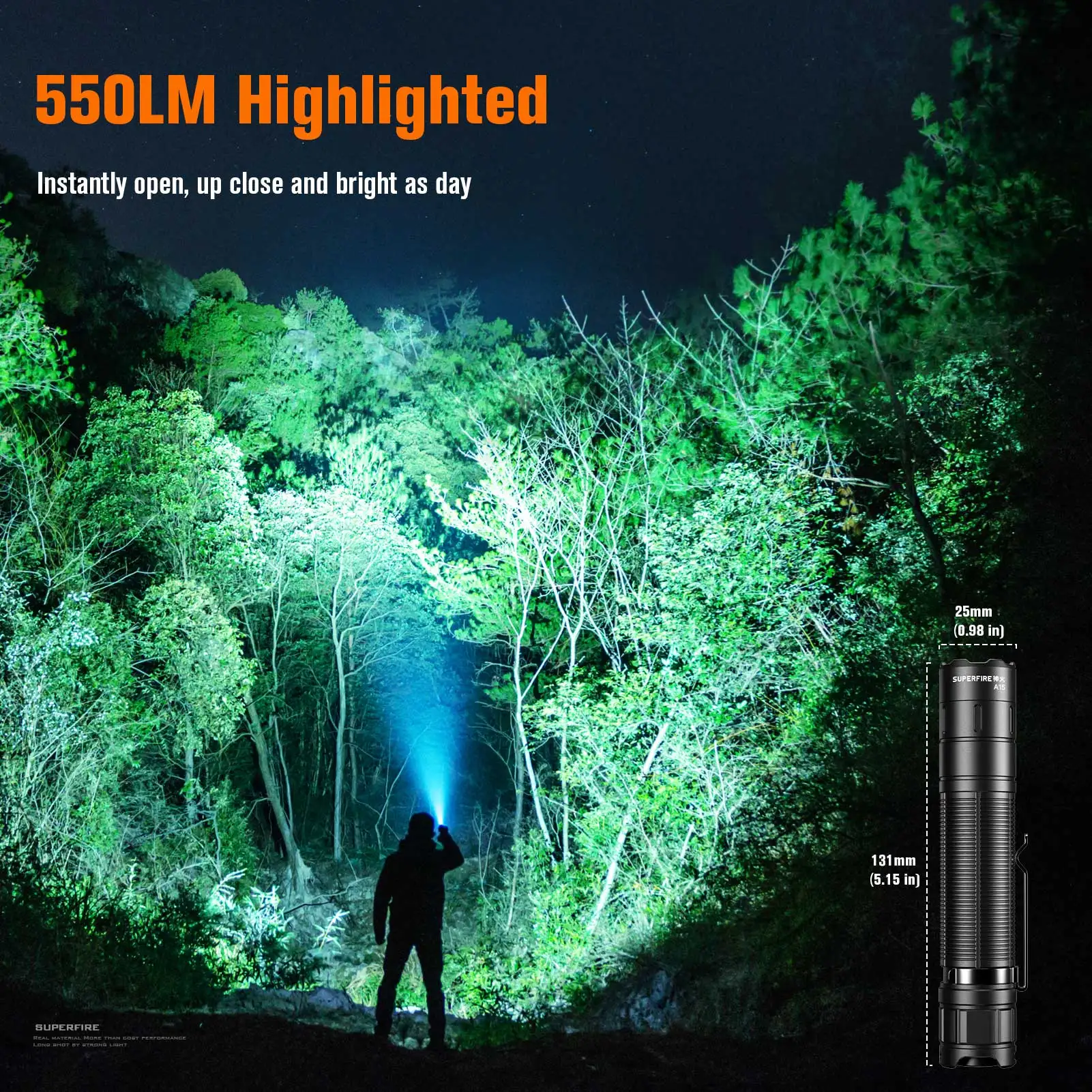 SUPERFIRE A15 Mini EDC Torch Super Bright LED Flashlight USB-C Rechargeable 18650 for Camping Outdoor Emergency Lighting Lantern