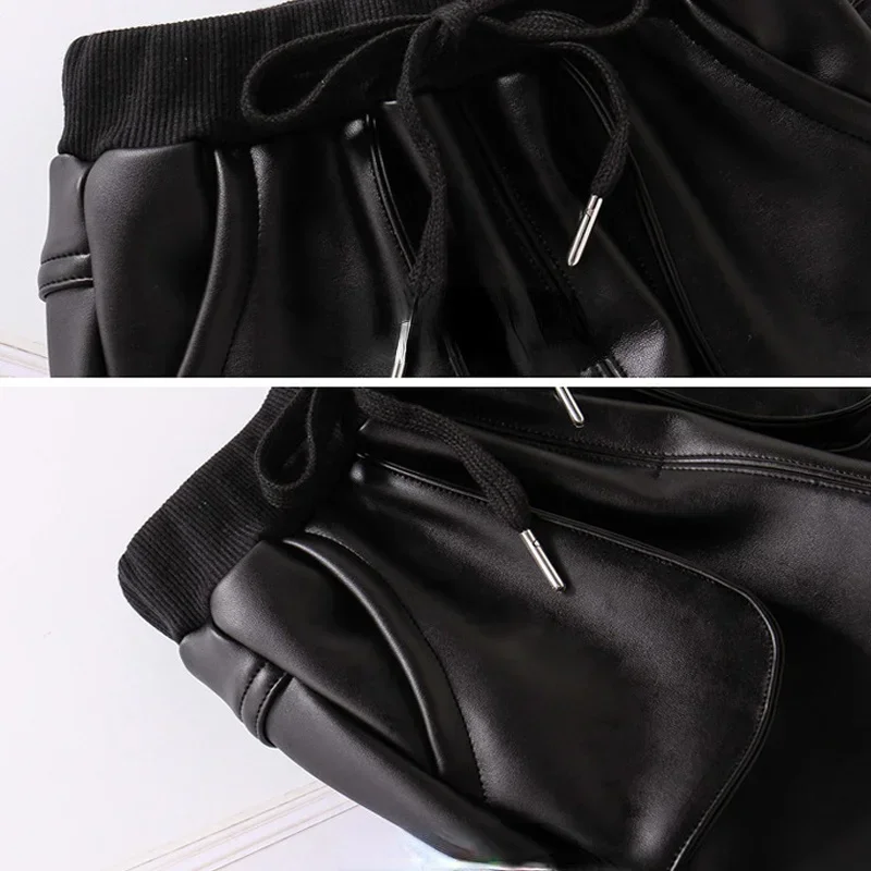 Boys PU Faux Leather Pants Kids Winter Fleece Black Imitation Leather Pants For Boy Teenage Children Warm Kids Leather Trousers