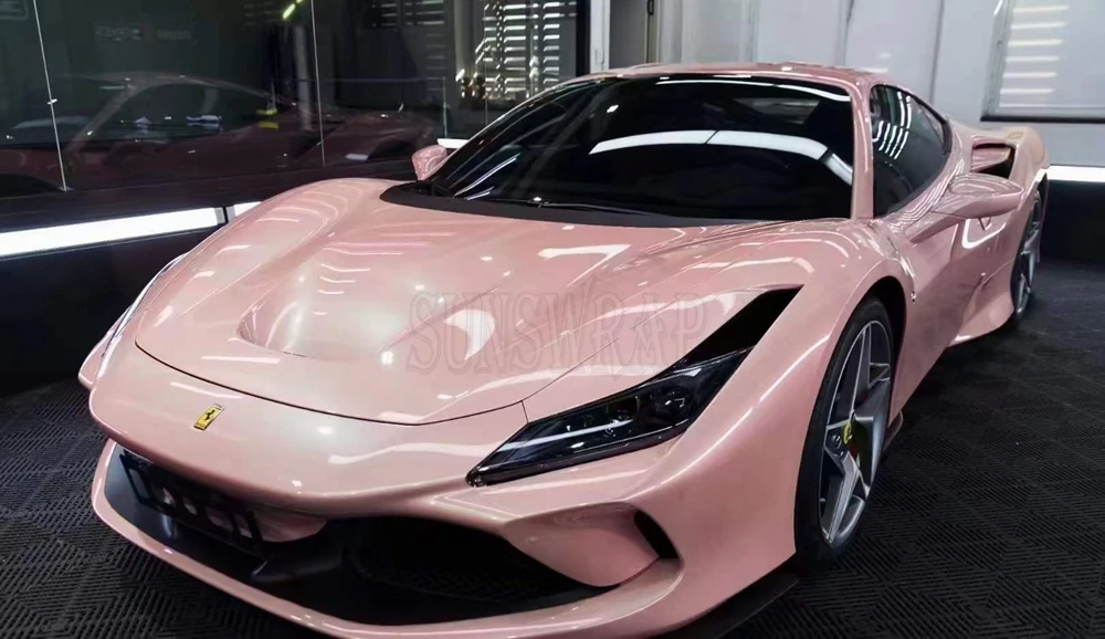 

Автомобильная наклейка, глянцевая розовая автомобильная клейкая виниловая пленка, ПЭТ-пленка для изменения цвета, пленка без пузырьков, автомобильные аксессуары, 5x59 футов/рулон
