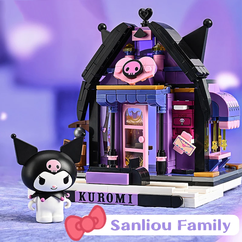 Sanrio Street View Kuromi My Melody Hellokitty Building Blocks Girls Assembling Toys Kawaii Cartoon Blocks Model Kid Toy Gift