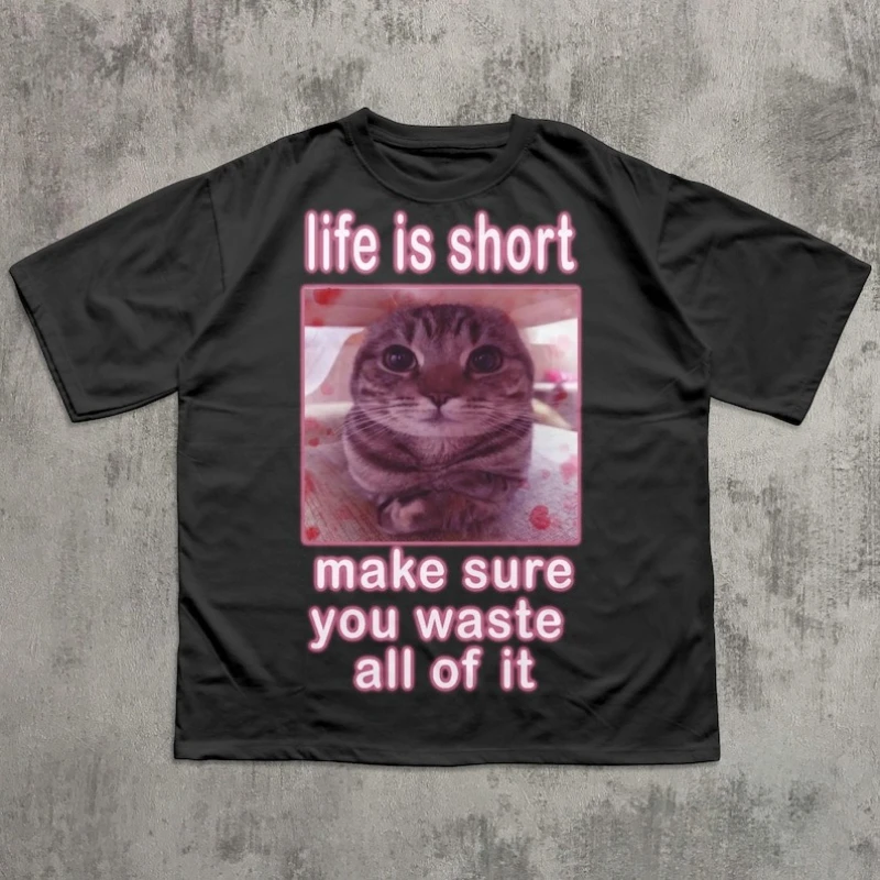 Funny Meme Cats Dank Memes Freaky Unhinged Silly Inappropriate Goofy Ahh Gift for Woman T Shirt printed All-match T-shirt tops