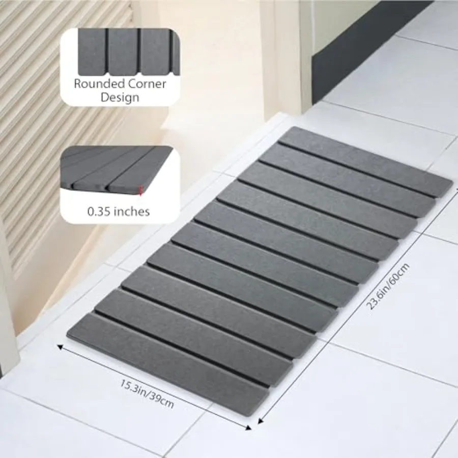 Foldable Stone Bath Mat, Quick Drying Diatomaceous Earth Shower Mat with Non-Slip Rubber Backing, 23.6 x 15.4 inch, Super Absor