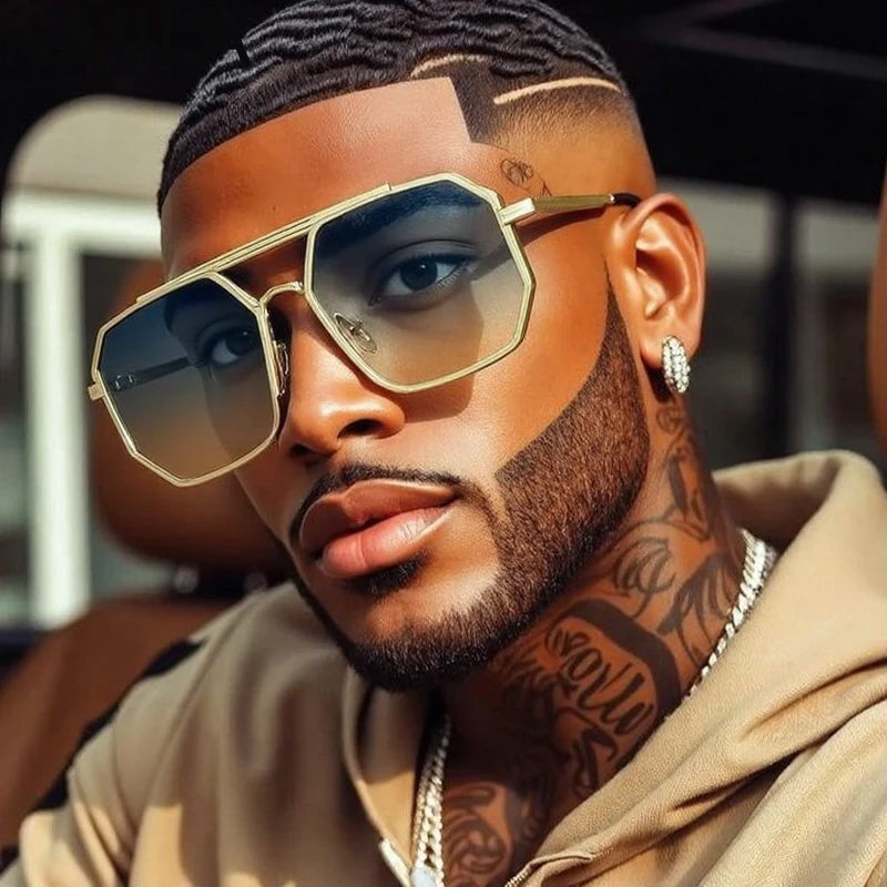 

Oversized Square Steampunk Sunglasses Men 2025 Luxury Brand Classic Vintage Punk Metal Frame Double Beam Sun Glasses For Male