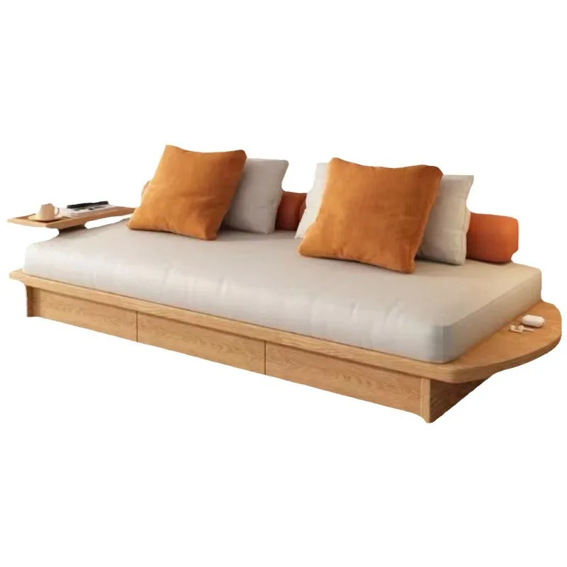 

-style log fabric sofa, living room, small apartment, drawer storage, double three-person, wabi-sabi wind solid wood sofa bed