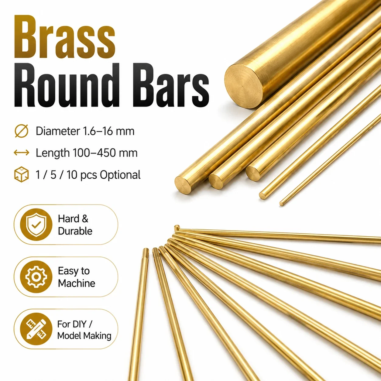 2/3/4/5/6/8-20mm Hardware Brass Round Bar Rod For DIY Knife Handle Material Circular Wire Tube Modelmaking Brass Rod