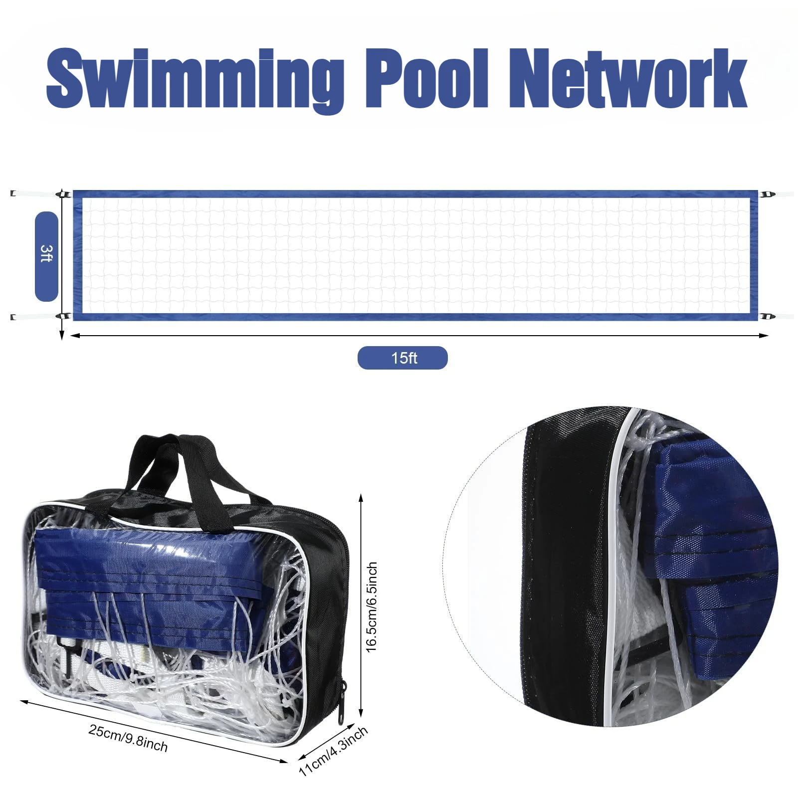 

Pool Volleyball Net Replacement Adjustable Length 15X3 Ft Portable Volleyball Net for Outdoor Backyard Swimming Pool Beach