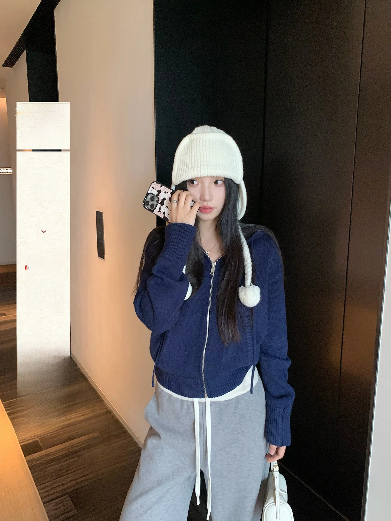 

Uonyqi Slow Adjusted Baikal Hooded Long Sve Knitted Sweater Women's Autumn Winter Dstring Casual Color Blo Top