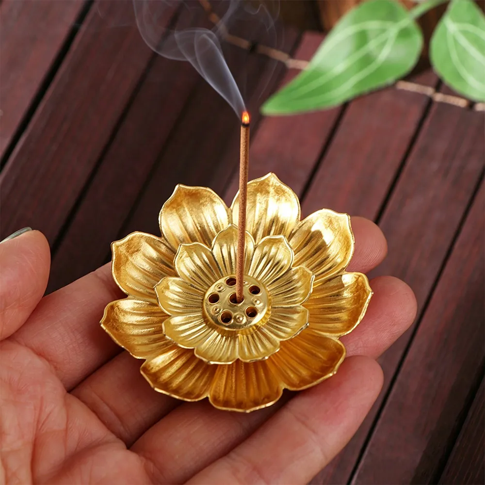 Lotus Design Incense Burner 6 Holes Detachable Ash Catcher Lotus Aromatherapy Stand 2/3 Layer Vintage Incense Burning Tray