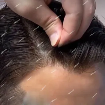 เส้นผมธรรมชาติเนื้อบางทนทานมากสีน้ำตาลสำหรับผู้ชายวิกผมสีดำสีเทา100% วิกผม microskin microskin