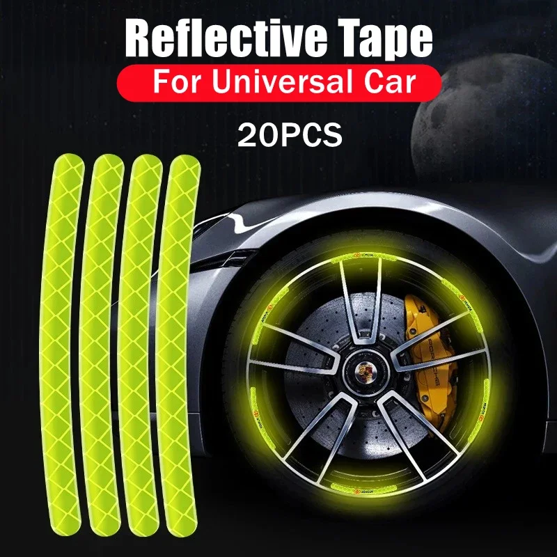 20pcs Car Wheel Hub Reflective Sticker Tire Rim Reflective Strips Luminous Sticker on Universal Car Night Driving Roadway Safety