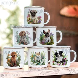 Bassotto Bulldog Border Colliegolden Retriever Tazza smaltata stampata Tazza da caffè creativa Maniglia da campeggio Tazza Regali per gli amanti dei cani