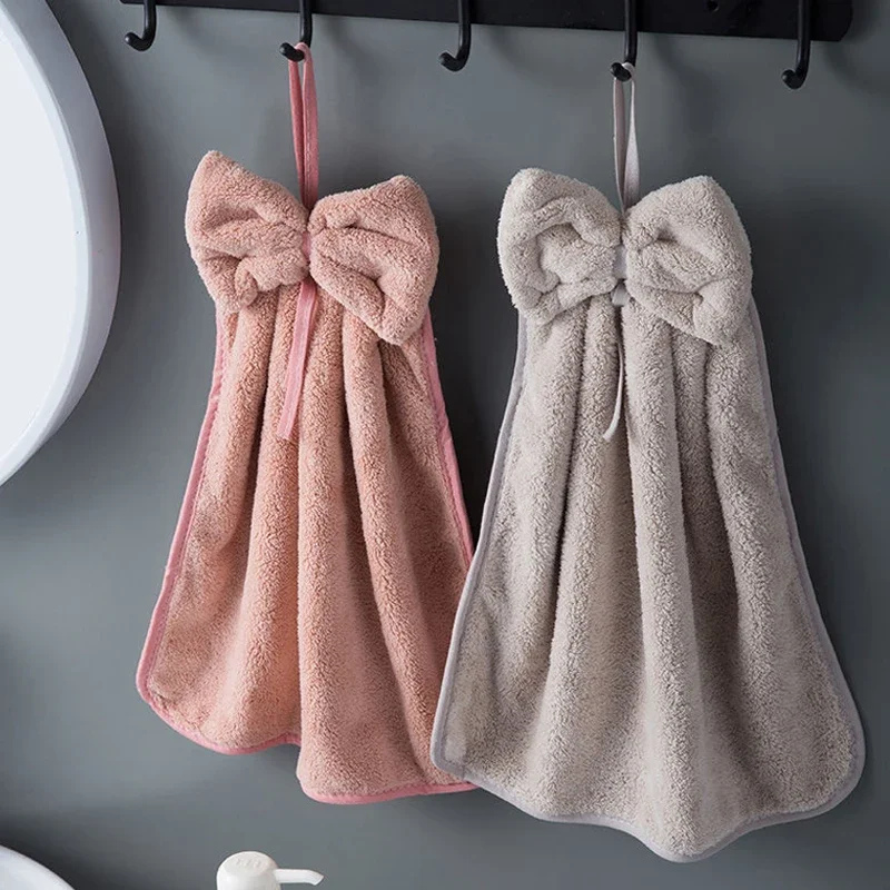 Bowknot Hand Towels Kitchen Bathroom Coral Velvet Microfiber Soft Quick Dry Absorbent Cleaning Cloth Home Sauna Terry Towel