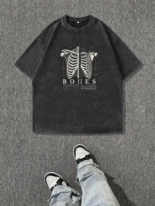 Street Personality Washed Man Skull Printing Short Sleeve T-shirt Is Comfortable Leisure Loose Coat Restoring Ancient Ways