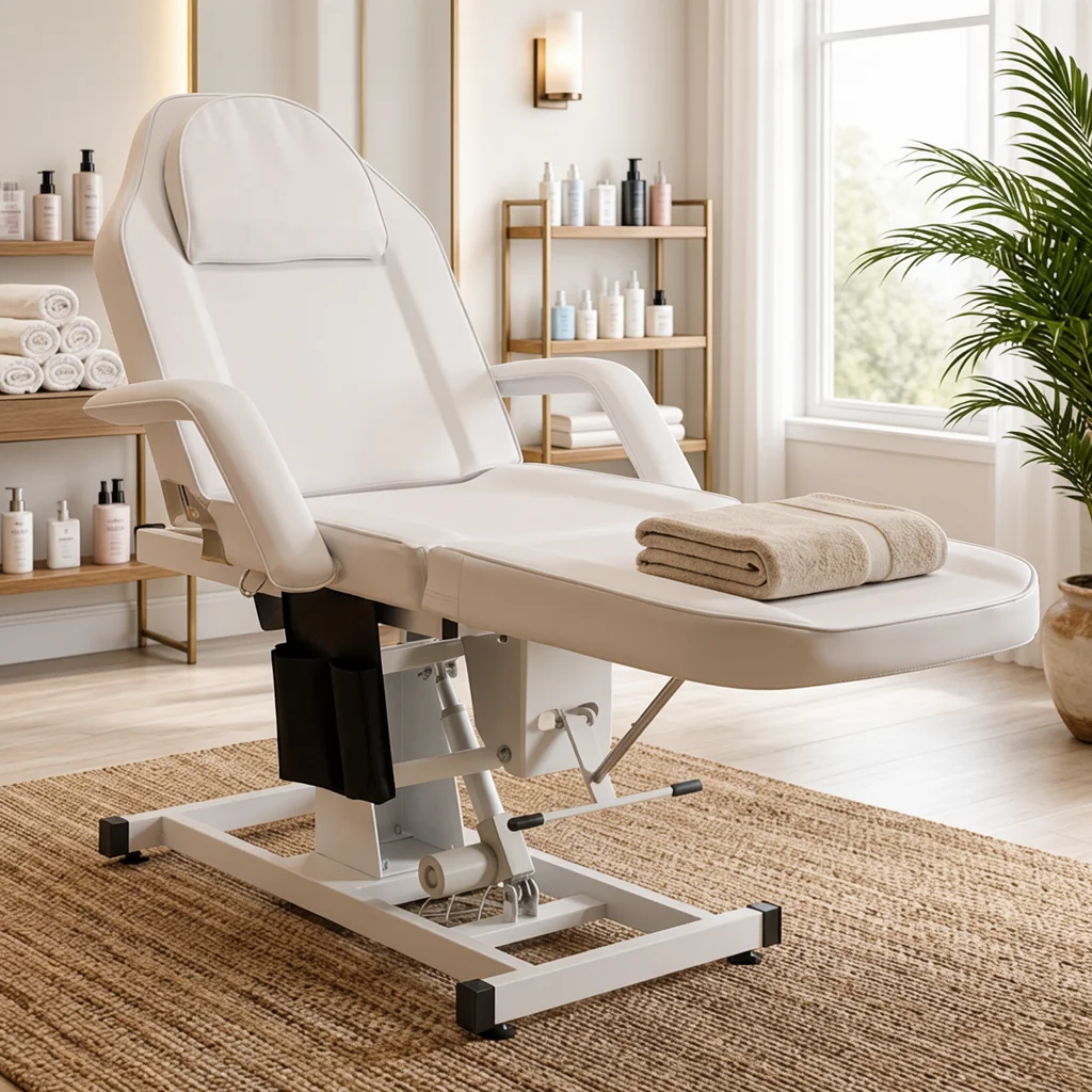 Electric Folding Salon Bed, 440LBS Heavy-Duty Massage Table, Remote Height Adjustable PU Leather Facial Bed for Tattoo, Waxing, Spa & Medical, White