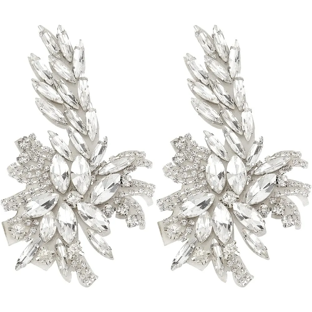 

2 шт., нашивка с цветочной аппликацией (платина 3,9x2,2 дюйма), цветок, лист, стеклянные стразы, аппликация, пришить нашивку, свадебная свадебная нашивка