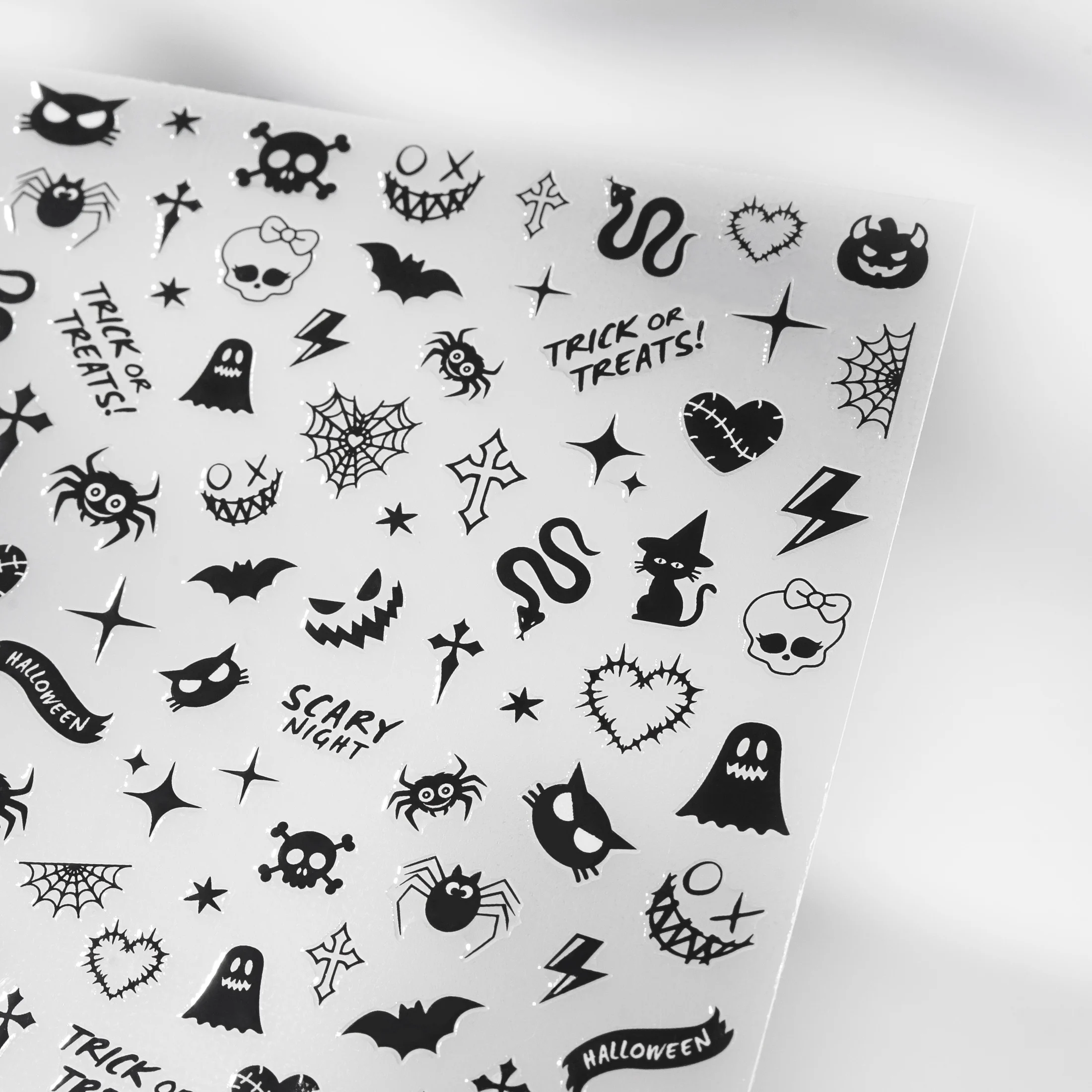 3D ฮาโลวีนสติ๊กเกอร์เล็บ Skull ฟักทองค้างคาว Spider Web ออกแบบเล็บสติ๊กเกอร์ Punk Goth สไตล์สติกเกอร์สําหรับเล็บ DIY