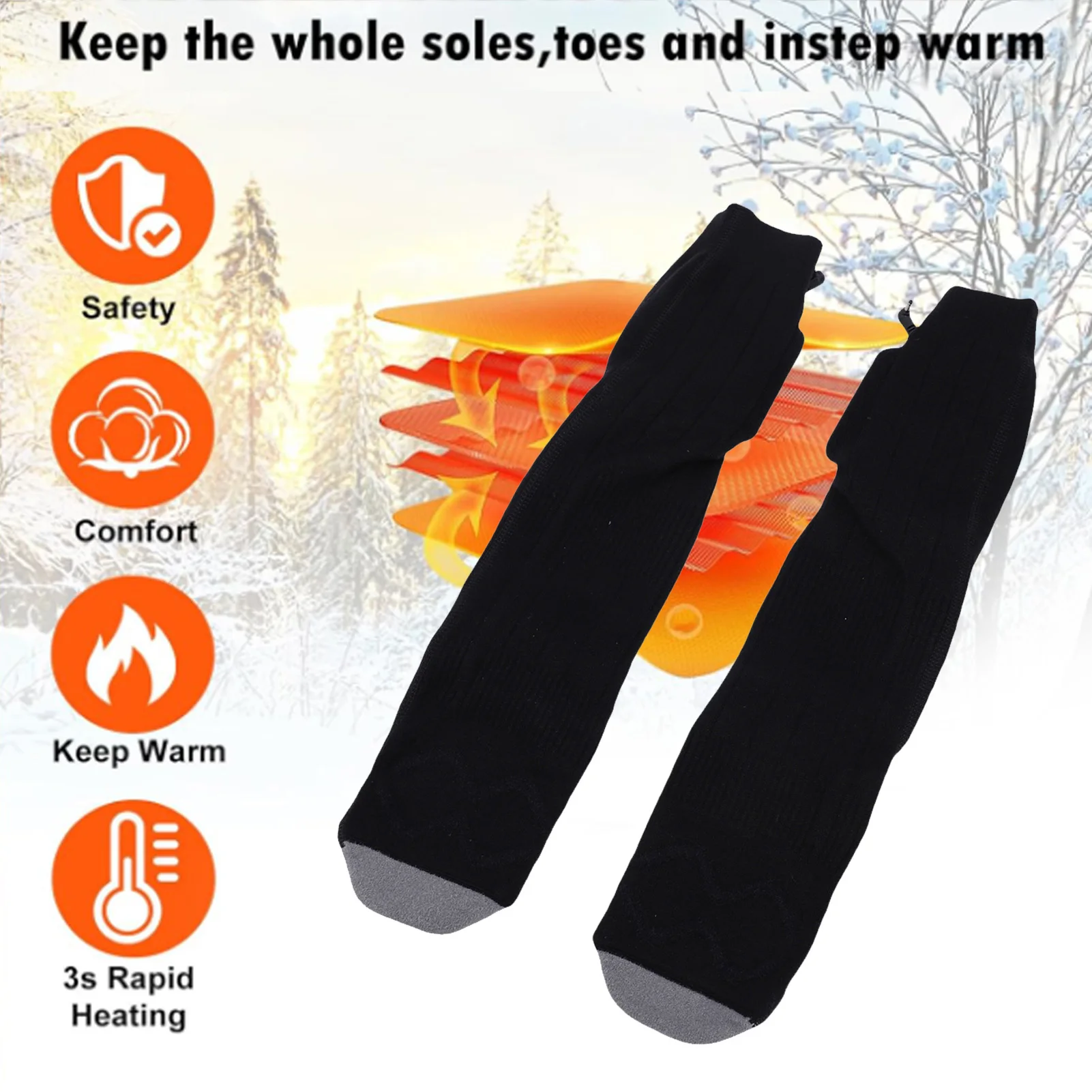 

Носки с подогревом, перезаряжаемые электрические согревающие носки, грелки для ног, регулируемая температура, можно стирать в машине для катания на лыжах, кемпинга Fis