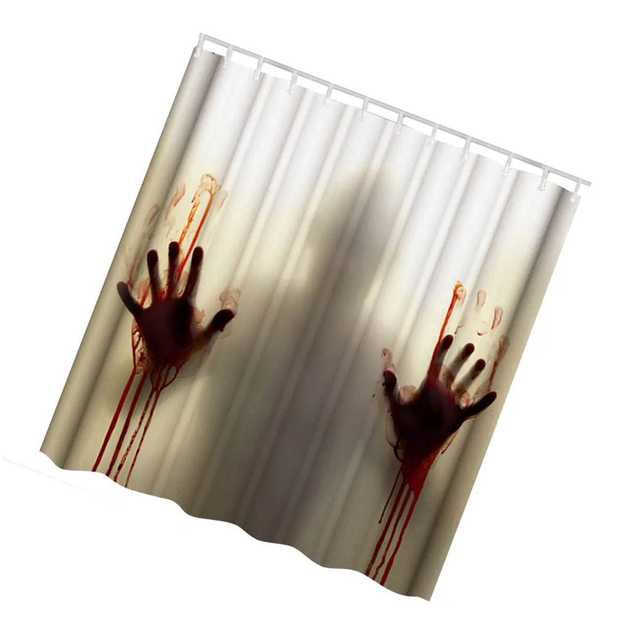 

12 шт. водонепроницаемых шторок для душа 180x180 см с дизайном «кровавые отпечатки рук», быстросохнущие, для декора ванной комнаты, с крючками
