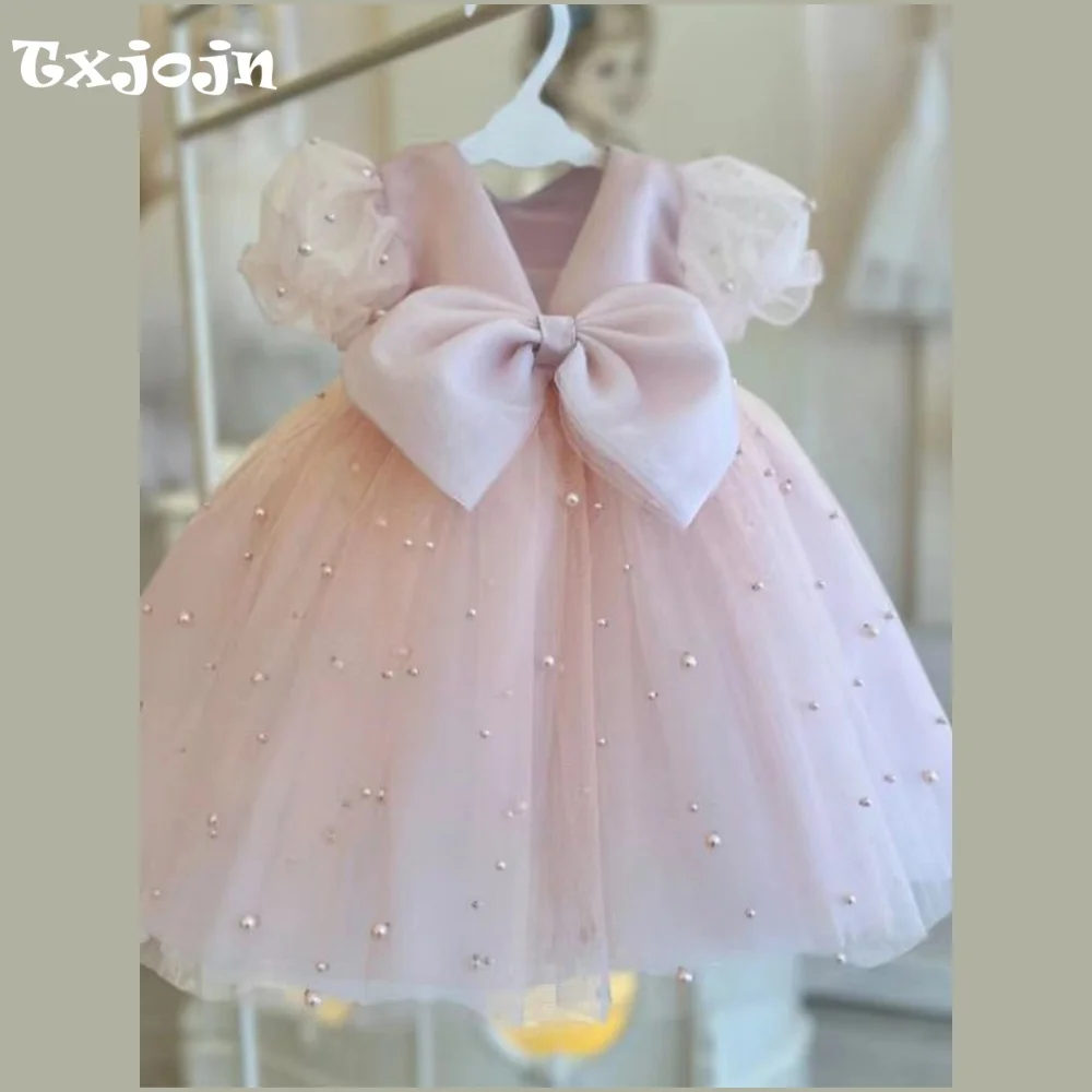 Baby Girl Pearl Tutu Dress Flower Girl Mesh Princess Dress Toddler Teens Child Vestido Wedding Party Birthday Clothes 1-14Y