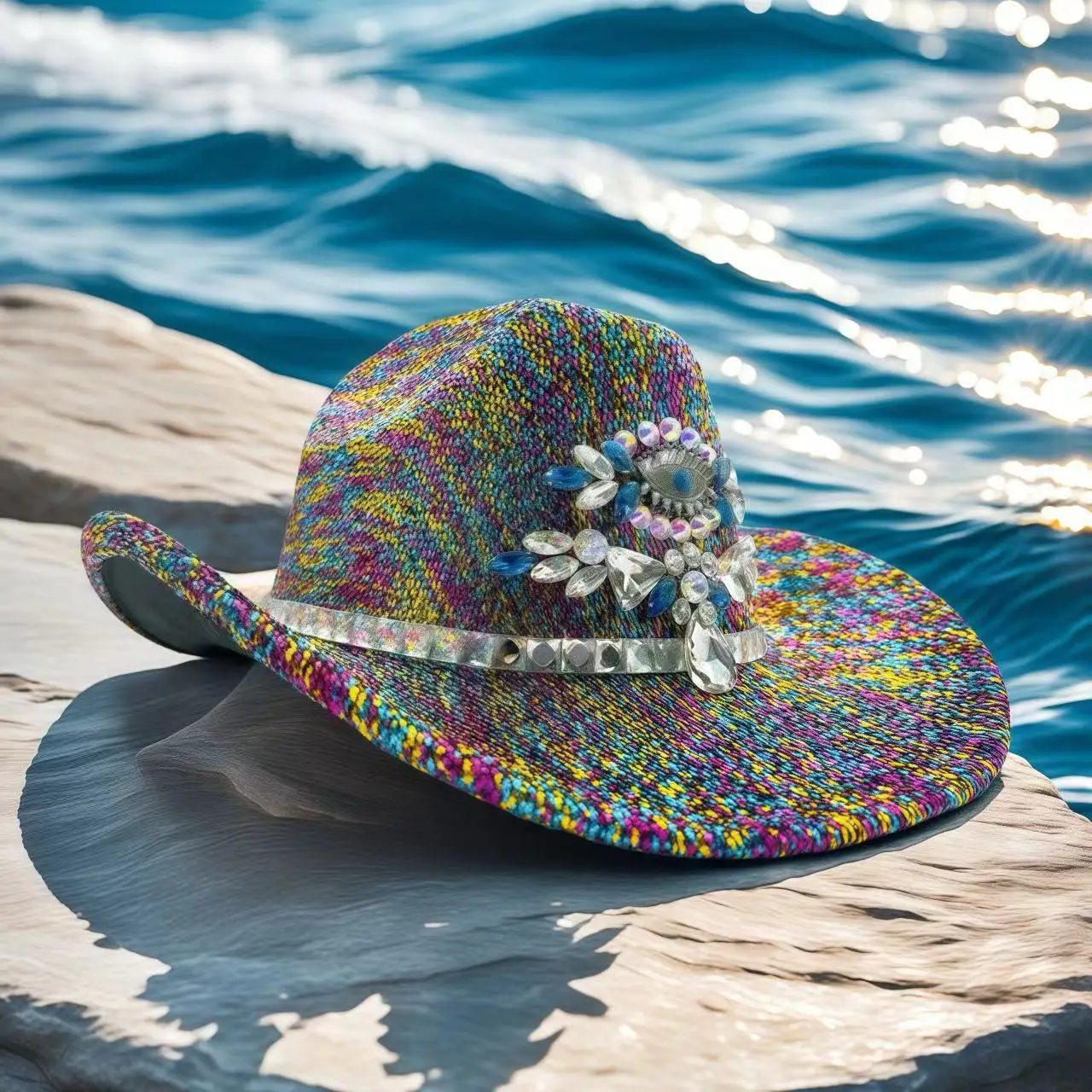 

HongLuan Colourful Glitter Costume Hat Adult, Cowboy Hats Rhinestone for Woman, Cowboy Cosplay Female Accessories & Cowgirl Cap