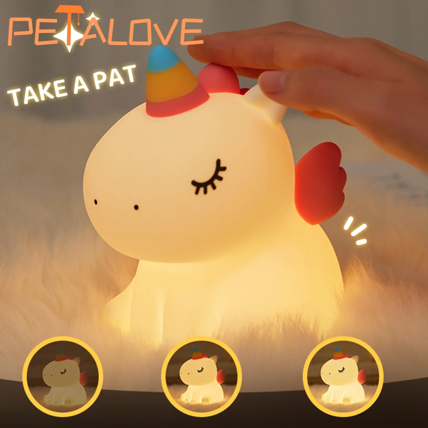 Rechargeable Silicone Patting Lamp Unicorn LED Night Lamp Dimmable Cartoon Animal Bedside Bedroom Mood Light Creative Gift