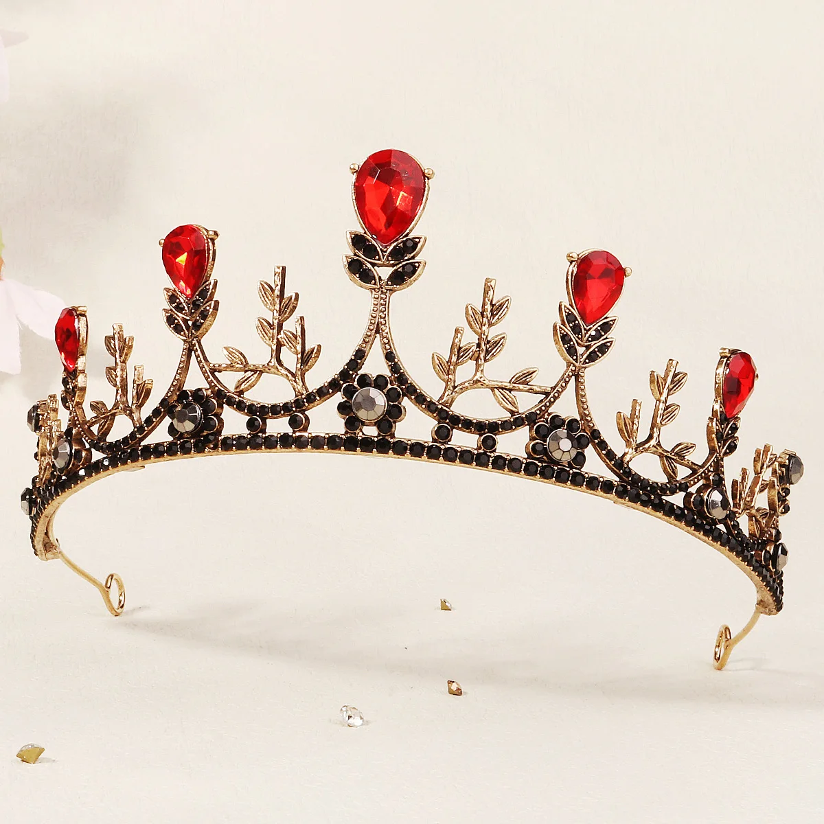 Halloween Vintage Prinzessin Königin Dunkle Krone Kopfbedeckung Kristall Tiara Für Frauen Rote Krone Haar Kleid Zubehör Schmuck – Detail 15