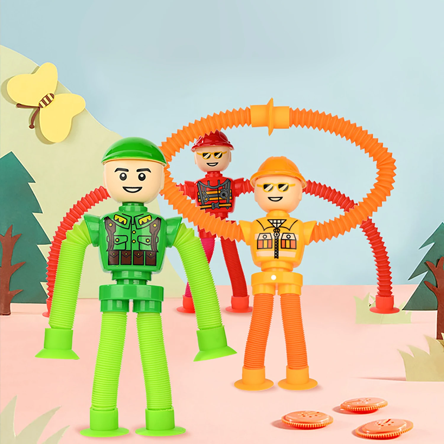 Vielseitiger Roboter-Teleskoprohr, Kinderpuzzle, Dehnen, Cartoon-Saugnapf, interaktive kreative Dekompression für Eltern und Kinder