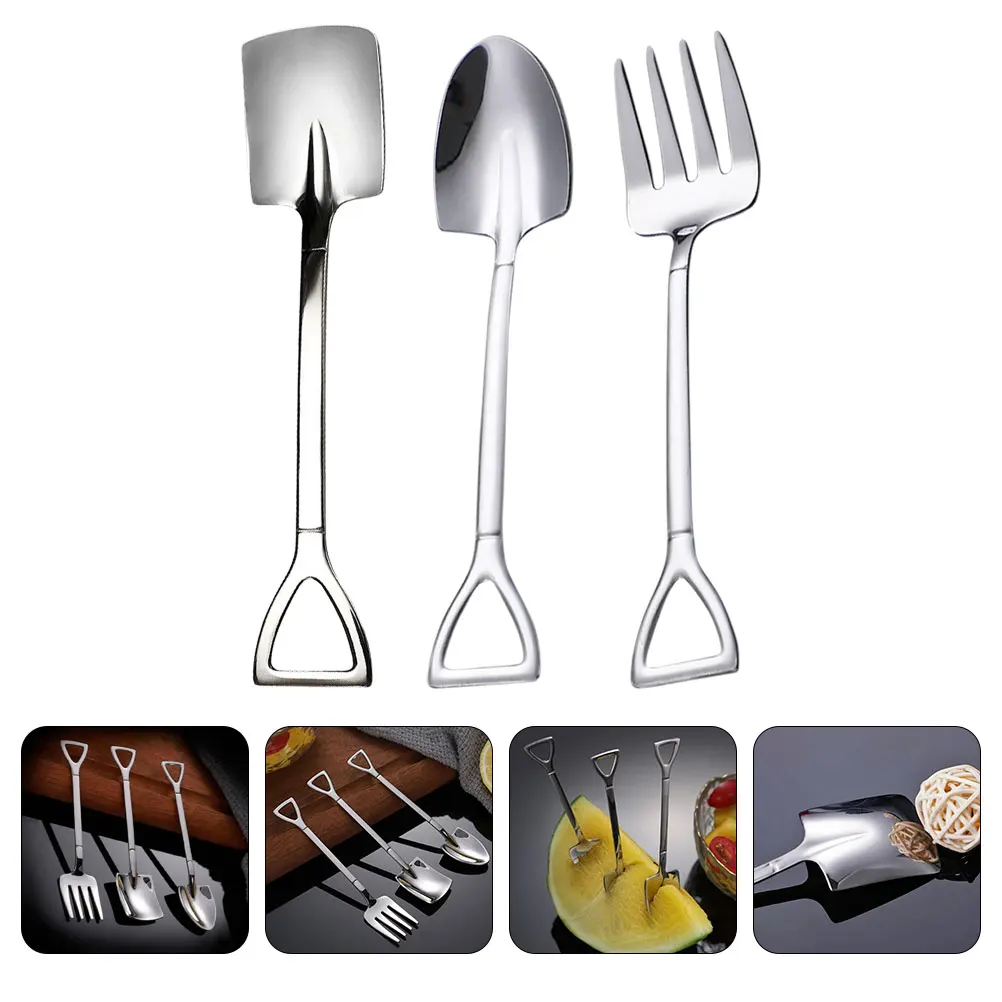 

1 Set Stainless Steel Spoon Fork Kids Utensils Ice Cream Watermelon Fruit Toddler Metal Tableware Dessert Flatware Set Lunch