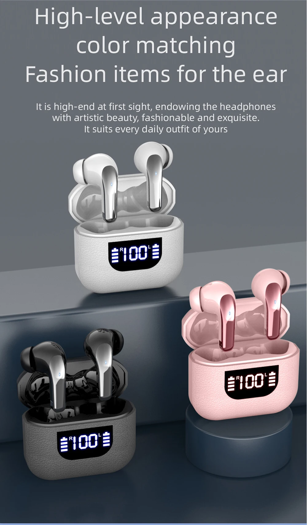 Kabellose Kopfhörer, True Wireless Earbuds, 60 Stunden Wiedergabezeit, Ohrhörer mit kabelloser Ladestation, In-Ear-Ohrhörer mit Mikrofon – Detail 11
