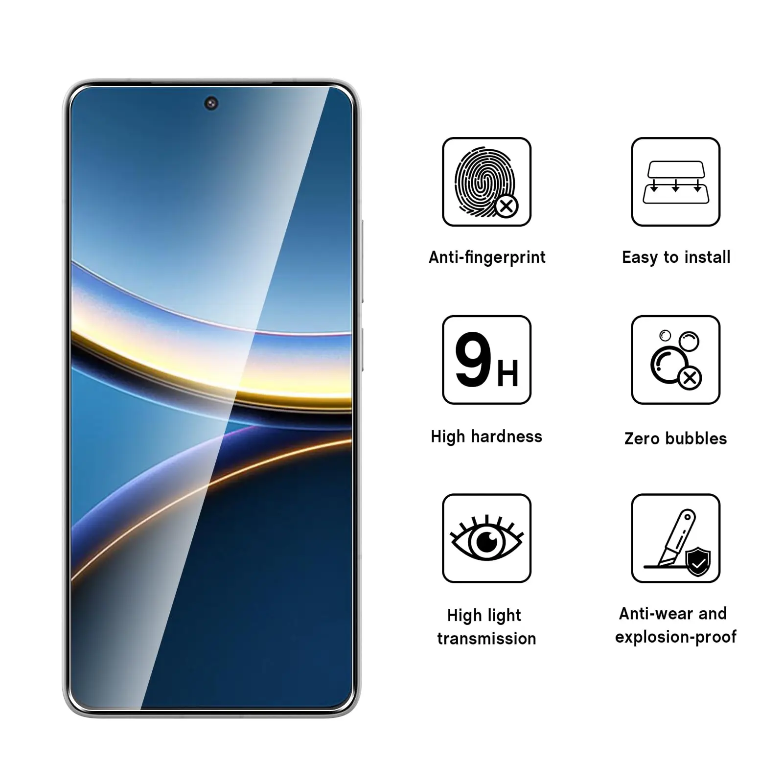 Displayschutzfolie für POCO F7 Pro Ultra 6,67 Zoll, gehärtetes Glas, NICHT vollständige Abdeckung, HD-Kristall, 9H, kratzfeste Hülle, freundlich – Detail 2