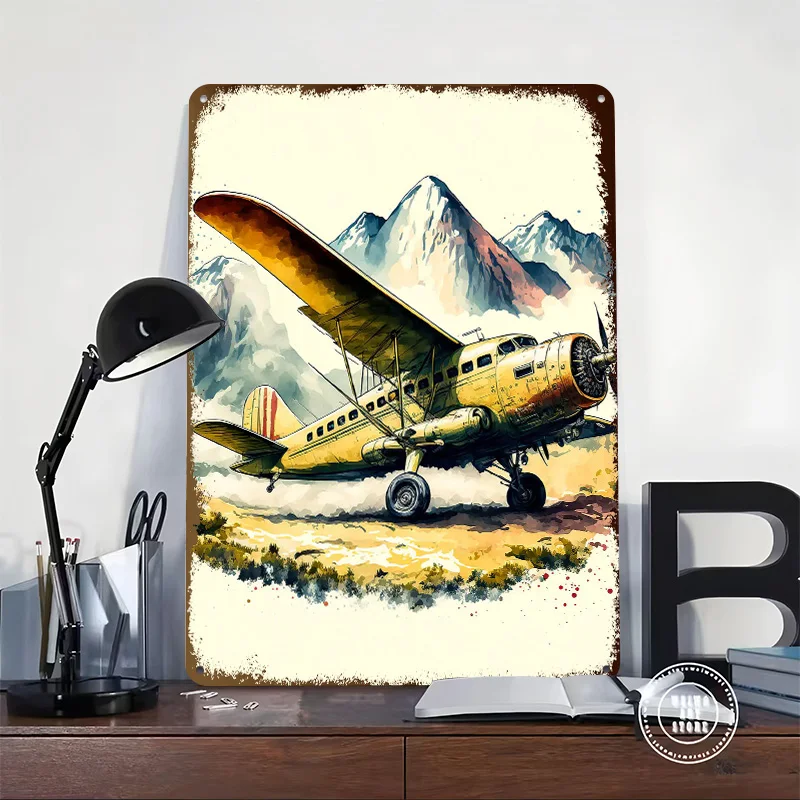 War Plane Printed Poster Customized Retro Wall Art Vintage Metal Tin Signs for Home Interior Decoration Living Room Accessories