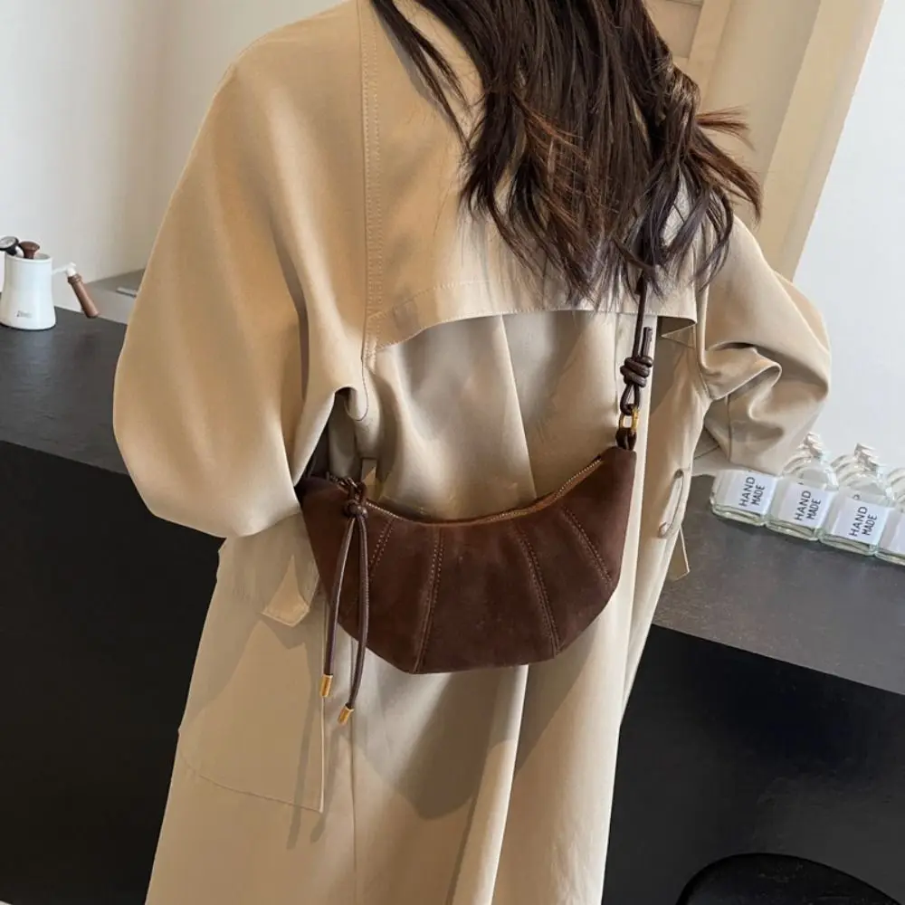 

Fashion Crossbody Bag Croissant Shoulder Bag Small Pack Solid Color Matte PU Dumplings Bag Brown Korean Style Girls