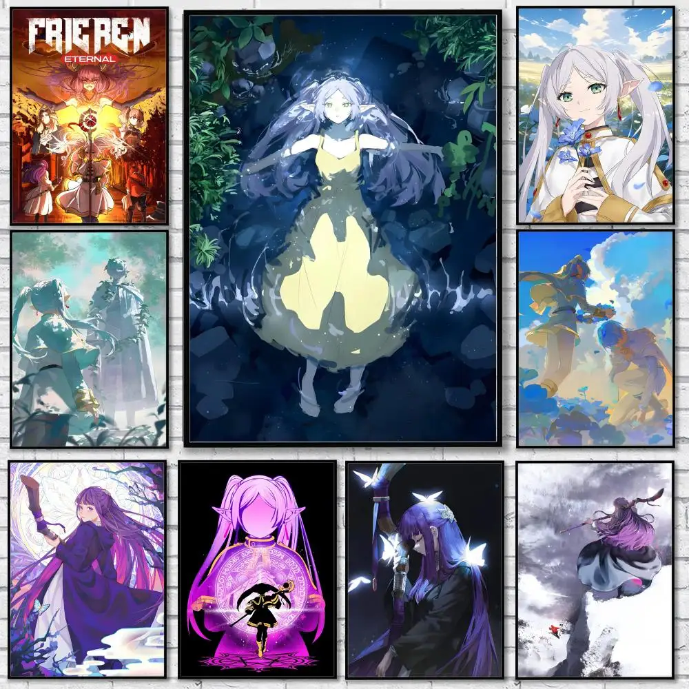 Anime Frieren Poster, wasserfest, HD-Wandaufkleber, selbstklebend, Kunstposter, lichtbeständig, Heim- und Raumdekoration