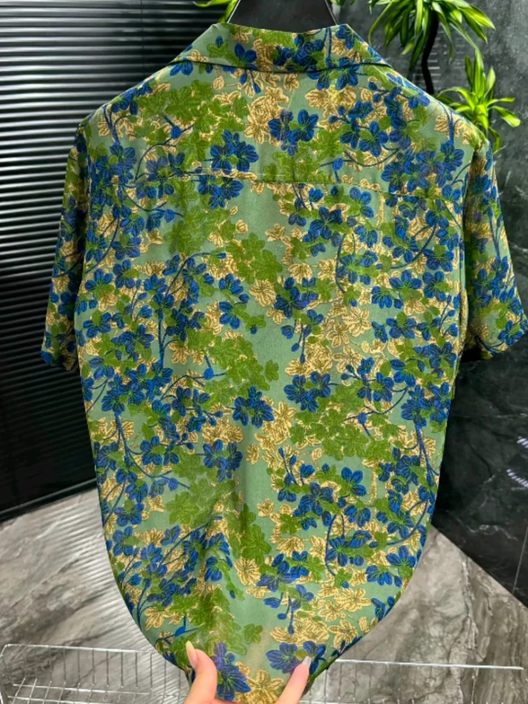Summer Men's Floral Shirt Short Sleeve Cuban Collar High Quality Fashionable Luxury Lightweight Shirt Casual Style Antibacterial